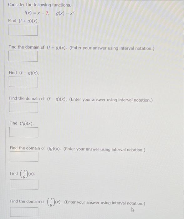 Solved Consider The Following Functions F X X 7 G X