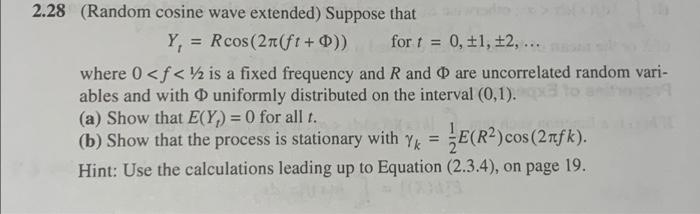 Solved 2.28 (Random cosine wave extended) Suppose that Y, = | Chegg.com