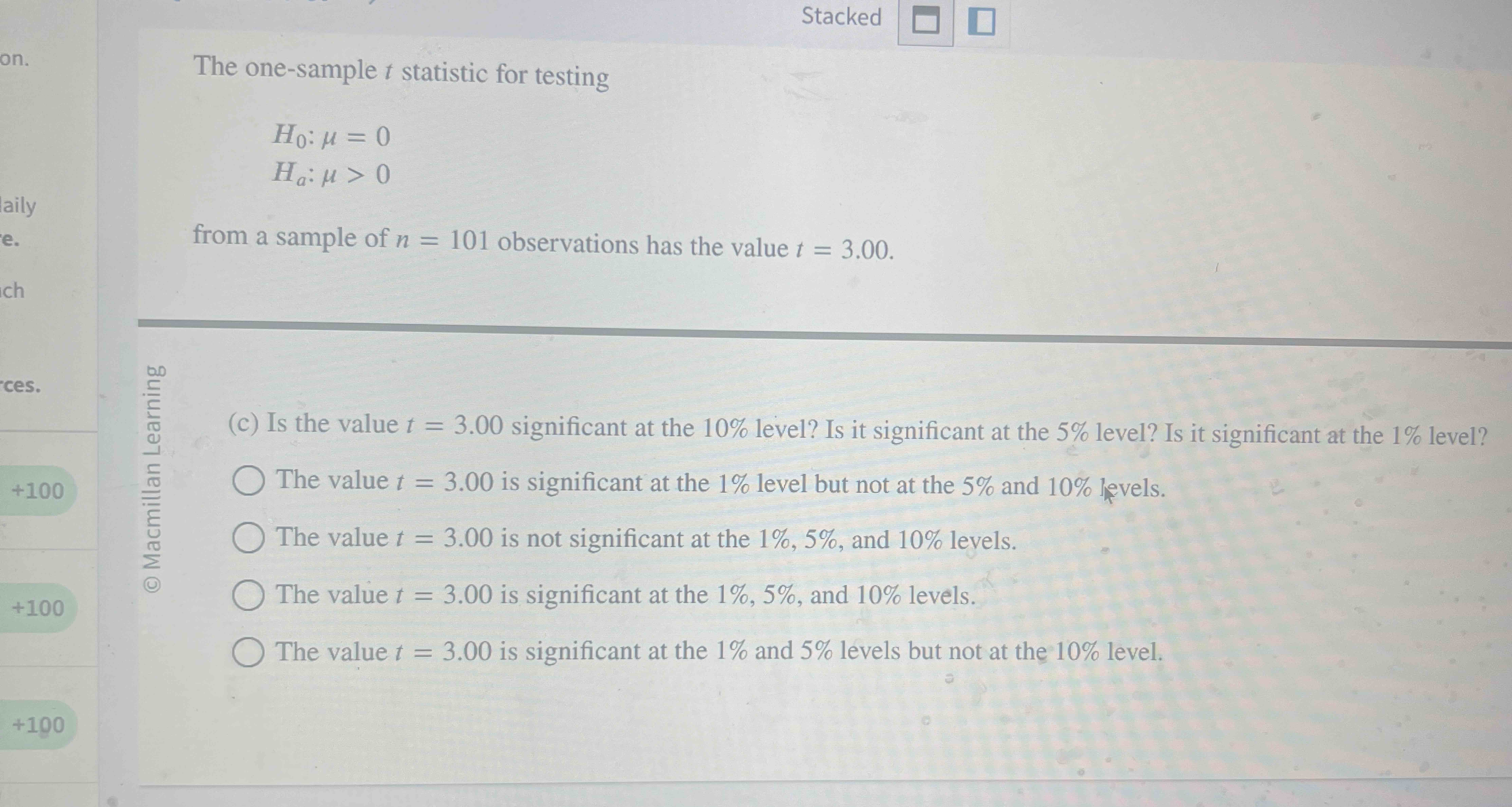 Solved The one-sample t ﻿statistic for | Chegg.com