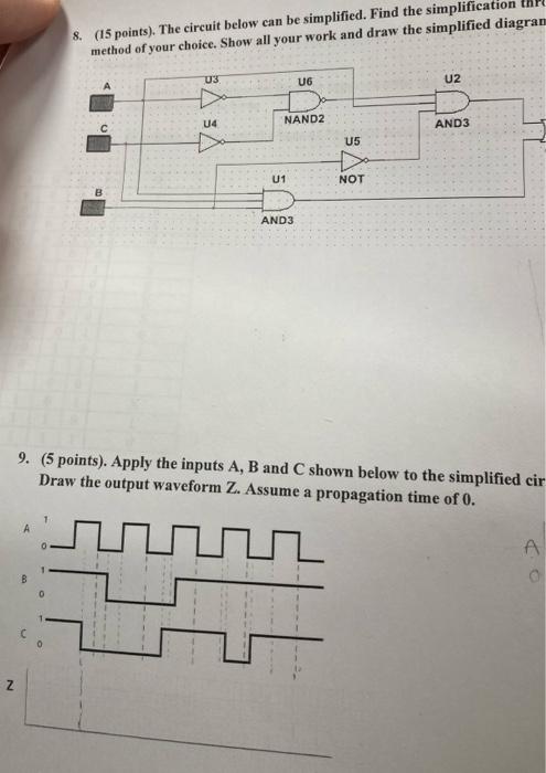 Solved 9. (5 points). Apply the inputs A, B and C shown | Chegg.com