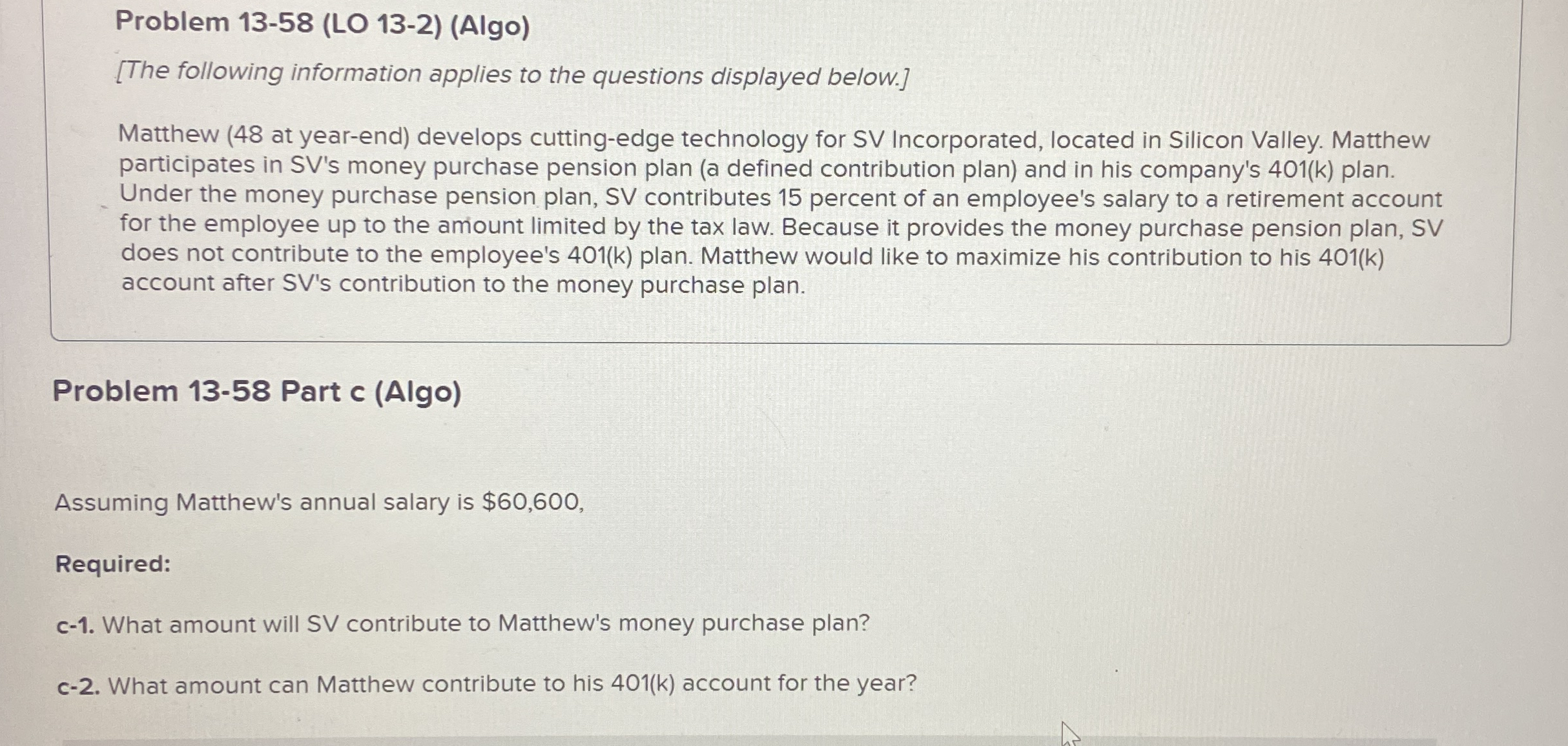 Solved Problem 13-58 (LO 13-2) (Algo)[The following | Chegg.com