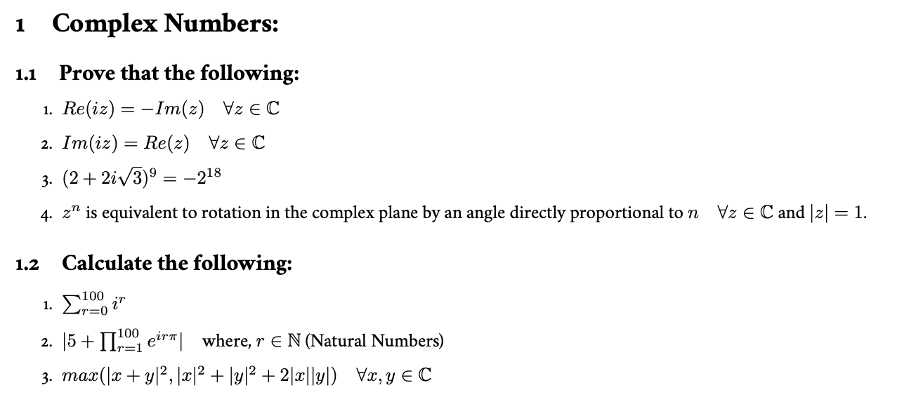 1 ﻿Complex Numbers:1.1 ﻿Prove that the | Chegg.com