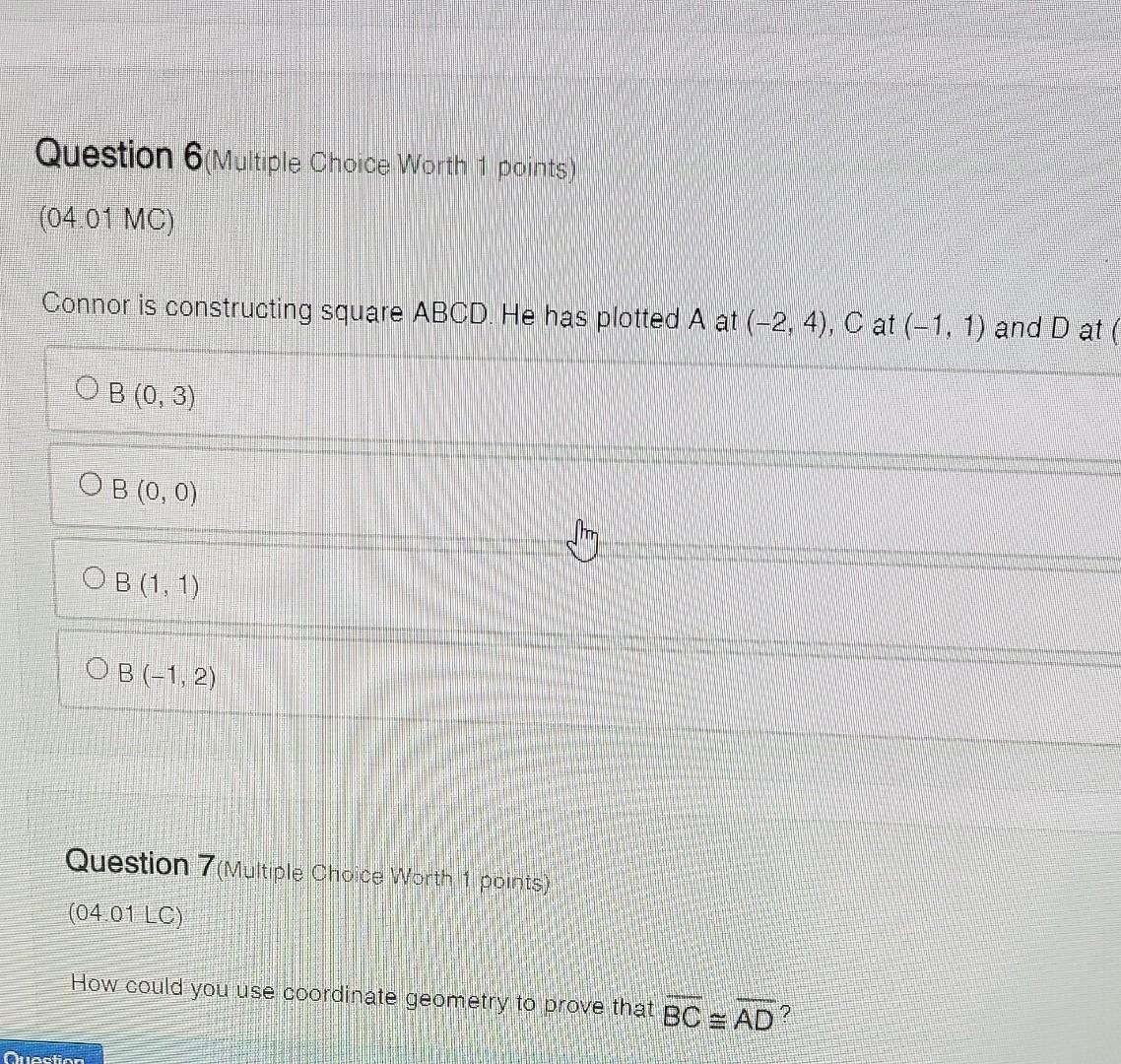 Solved B(0,3) B(0,0) B(1,1) B(−1,2) Question 7 (Multiple | Chegg.com