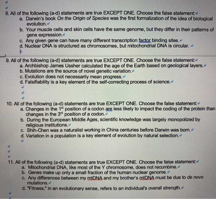 All Of These Statements Are True Except Which One Solved 8. All of the following (a-d) statements are true | Chegg.com
