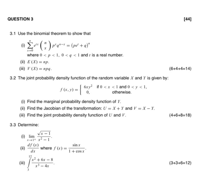 Solved QUESTION 3 [44] 3.1 Use the binomial theorem to show | Chegg.com