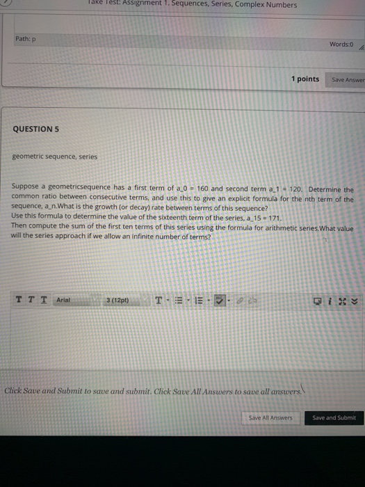Solved Take Test: Assignment 1. Sequences, Series, Complex | Chegg.com