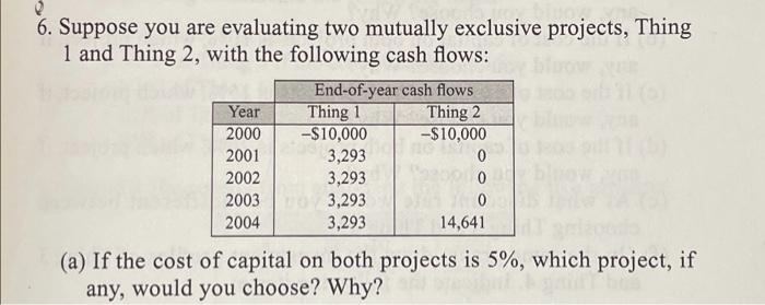 Solved 6. Suppose you are evaluating two mutually exclusive | Chegg.com