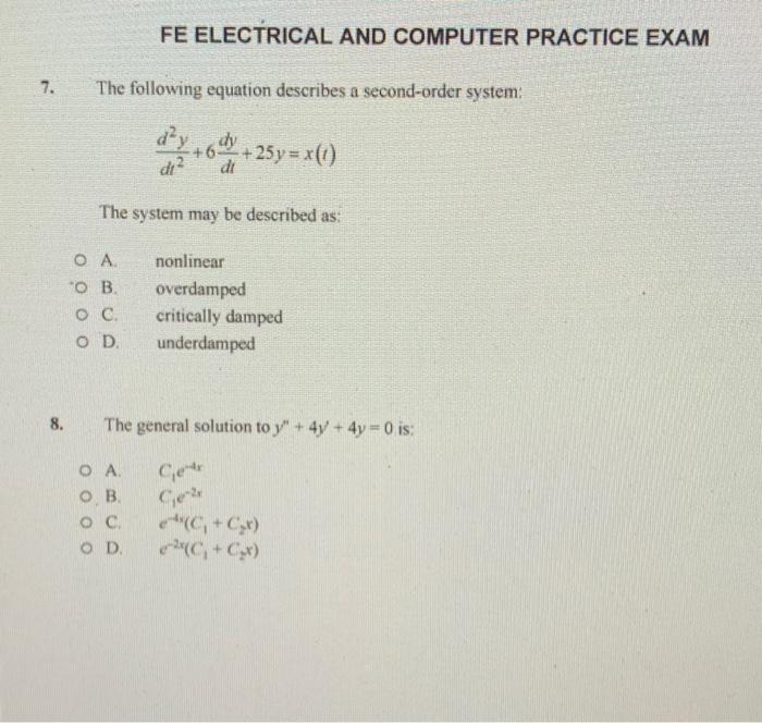 Solved FE ELECTRICAL AND COMPUTER PRACTICE EXAM 7. The