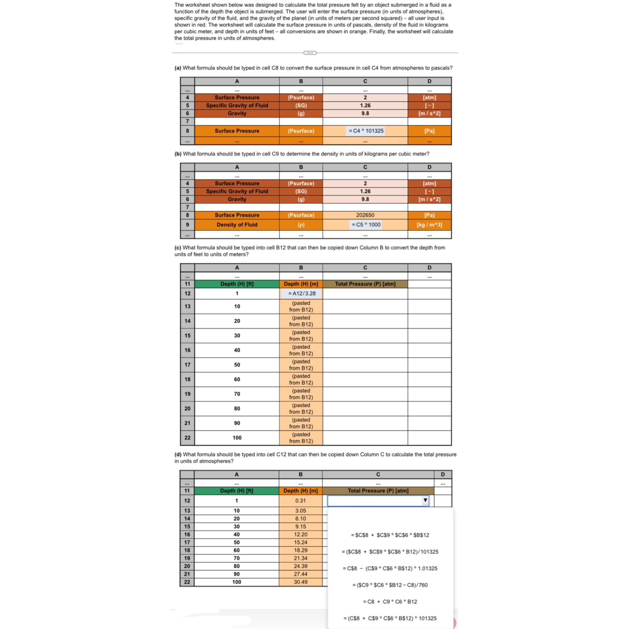 Solved The worksheet shown below was designed to calculate | Chegg.com