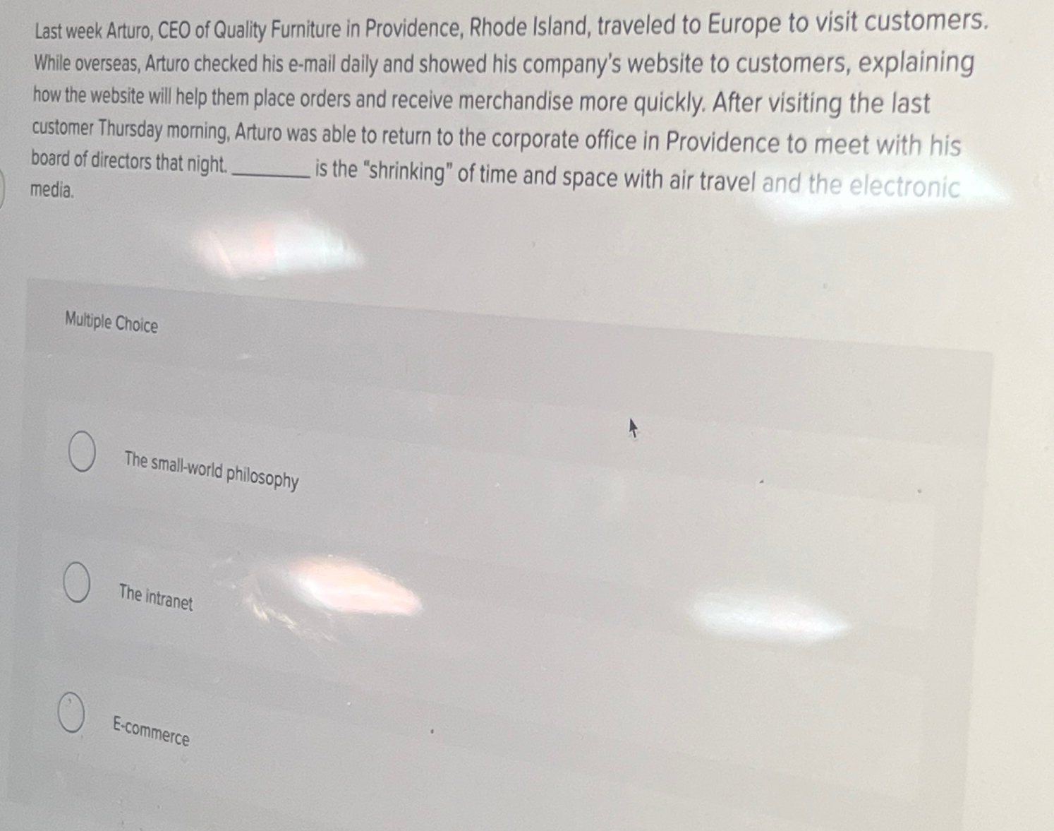 Solved Last week Arturo, CEO of Quality Furniture in