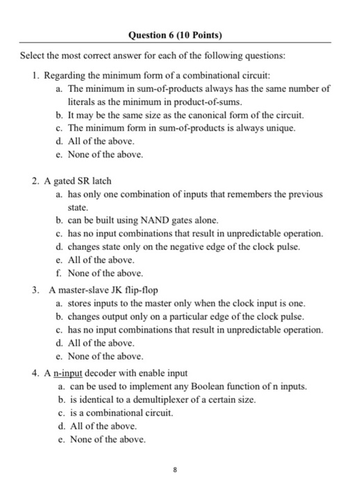 Solved Question 6 (10 Points) Select the most correct answer | Chegg.com