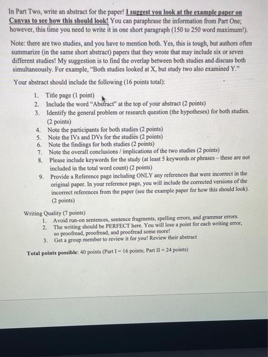 Solved In Part Two, write an abstract for the paper! I | Chegg.com