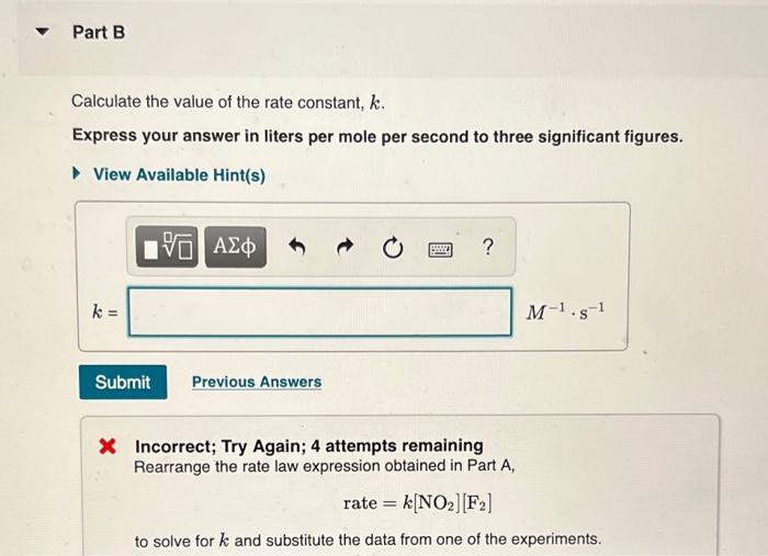 Solved Experimental data for the reaction 2NO2( g)+F2( | Chegg.com