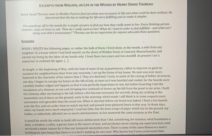 Excerpts From Walden Or Life In The Woods Henry Chegg 