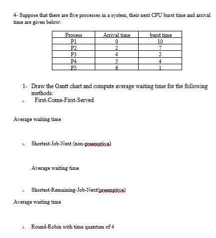 Solved 4- Suppose that there are five processes in a system, | Chegg.com