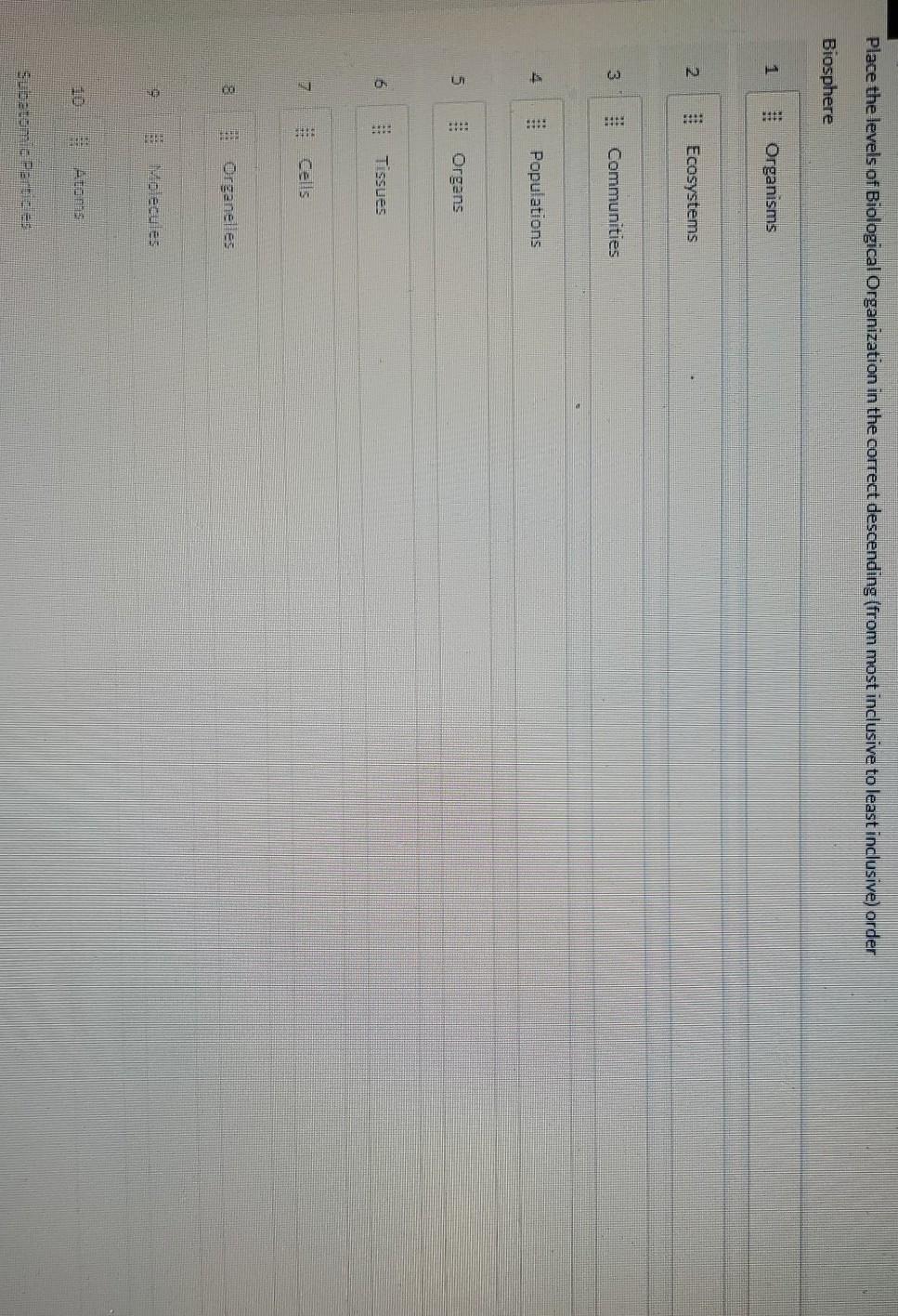 Solved Place the levels of Biological Organization in the | Chegg.com