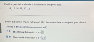 Solved Find the population standard deviation for the given | Chegg.com