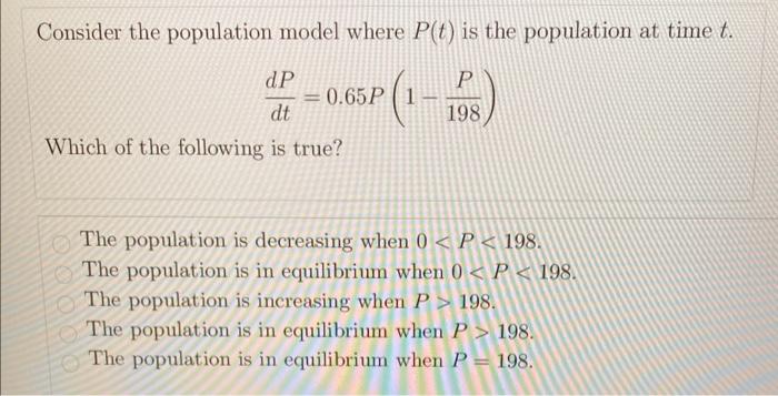 Solved Consider the population model where P(t) is the | Chegg.com