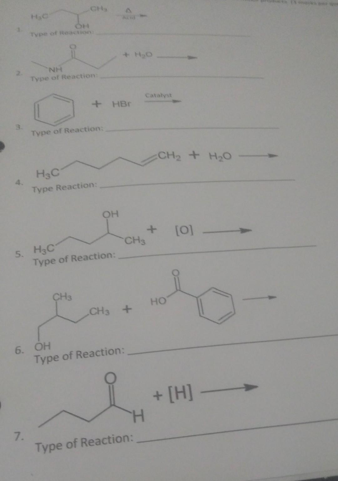 Solved write the type of reaction occurring on the line then 