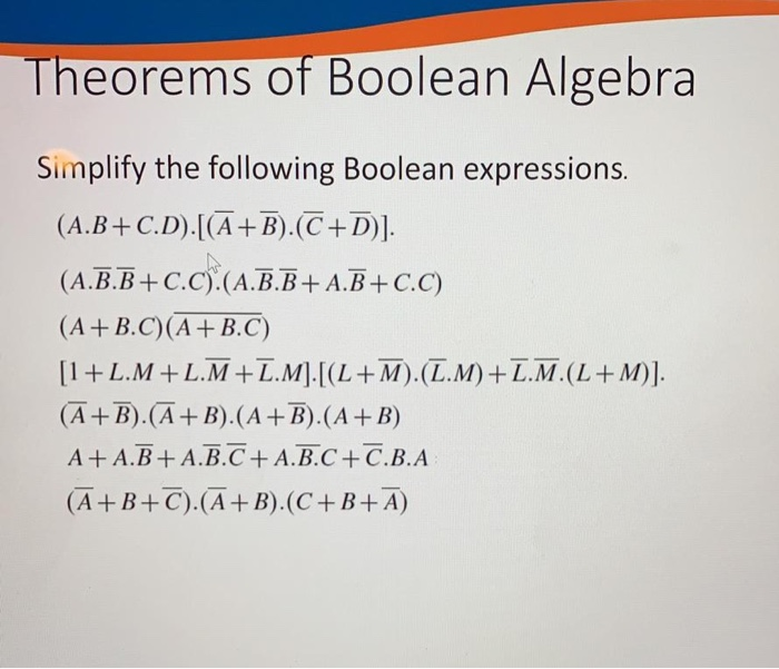 Solved Theorems Of Boolean Algebra Simplify The Following | Chegg.com