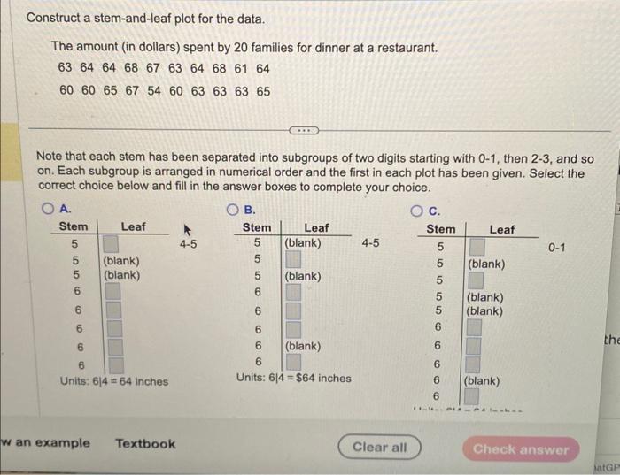 Solved Construct a stem-and-leaf plot for the data. The | Chegg.com