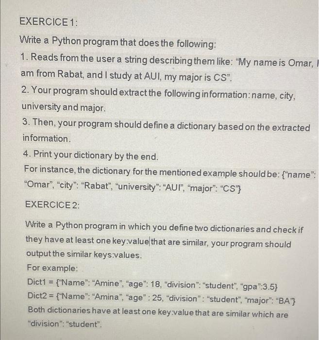 Solved EXERCICE 1: Write a Python program that does the | Chegg.com