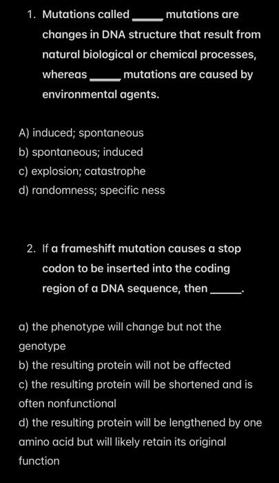 Solved 1. Mutations Called Mutations Are Changes In DNA | Chegg.com