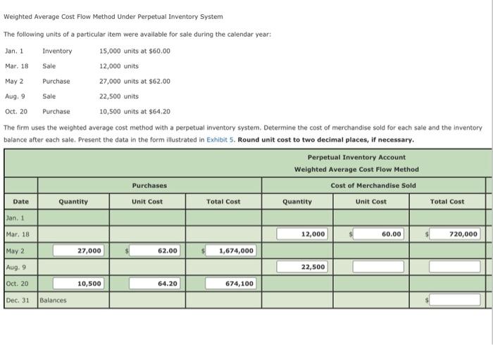 Solved Weighted Average Cost Flow Method Under Perpetual | Chegg.com