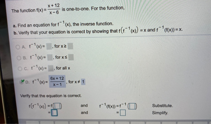 Solved The function f(x)= is one-to-one. For the function, | Chegg.com