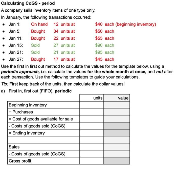 Solved Calculating CoGS - period A company sells inventory | Chegg.com