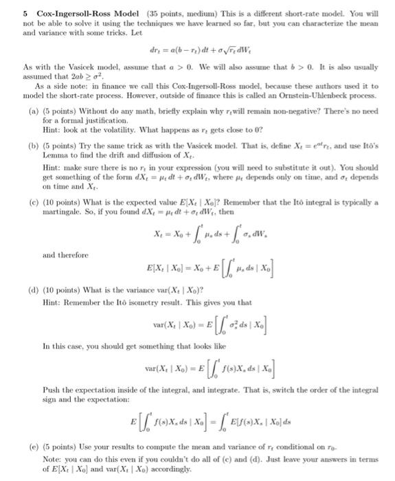 Solved 5 Cox-Ingersoll-Ross Model This is a different | Chegg.com