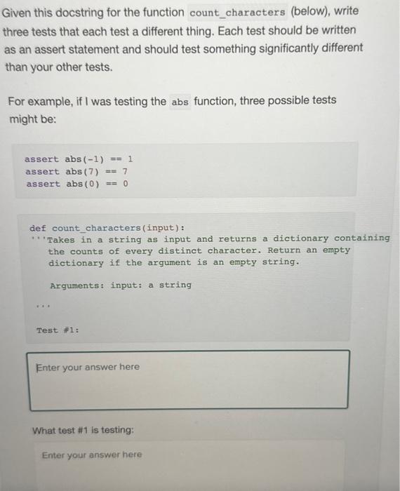 Solved iven this docstring for the function count_characters | Chegg.com
