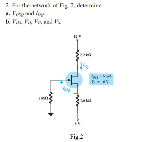 Solved For The Network Of Fig. 2, ﻿determine:a. VGSQ ﻿and | Chegg.com