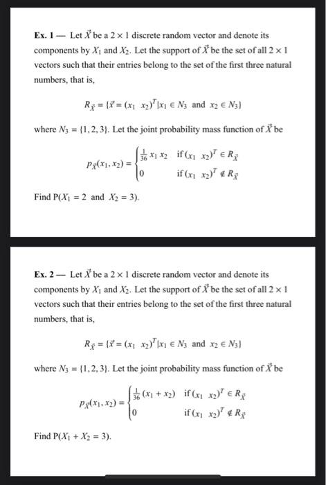 Ex 1 Let A Be A 2 X 1 Discrete Random Vector An Chegg Com