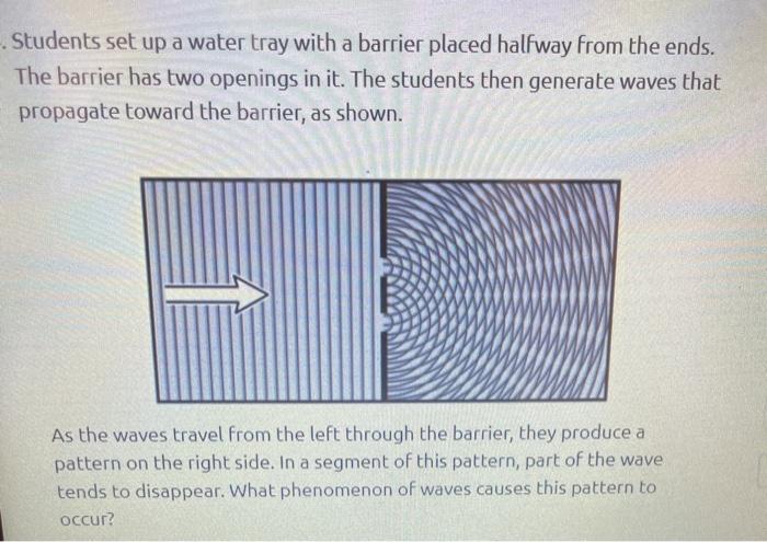 Solved Students set up a water tray with a barrier placed | Chegg.com