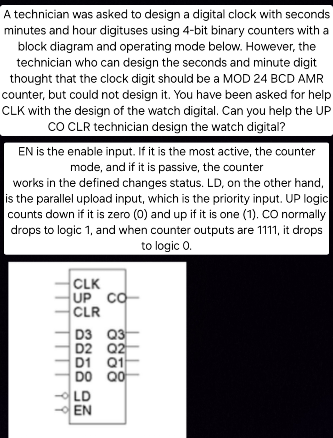 Digitl Clock Task Code Solved A technician was asked to design a digital clock with | Chegg.com