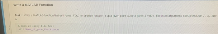Solved Write a MATLAB Function Task 1: Write a MATLAB | Chegg.com