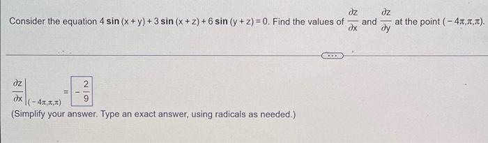Solved dz Consider the equation 4 sin(x + y) + 3 sin(x + 2) | Chegg.com