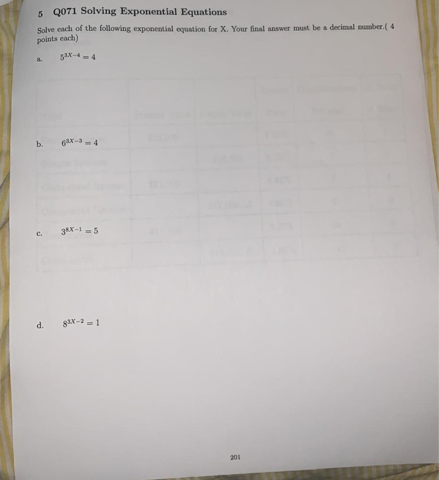Solved 5 Q071 Solving Exponential Equations Solve Each Of Chegg Solved 5 Q071 Solving Exponential Equations Solve Each Of Chegg
