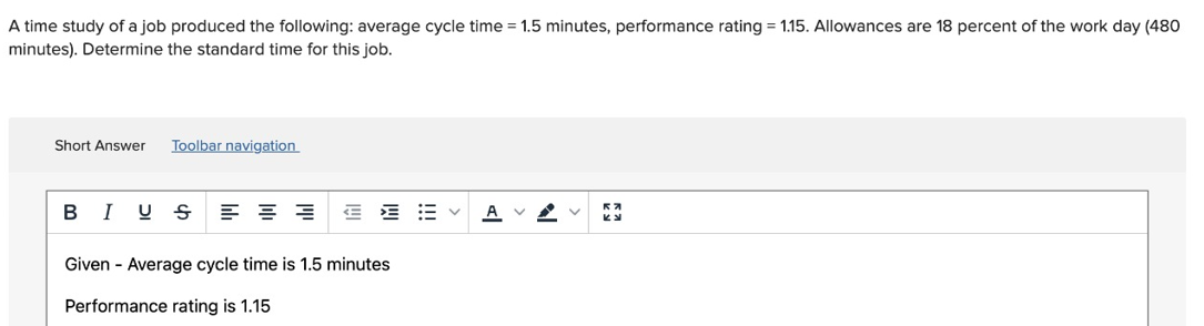 A time study of a job produced the following: average | Chegg.com