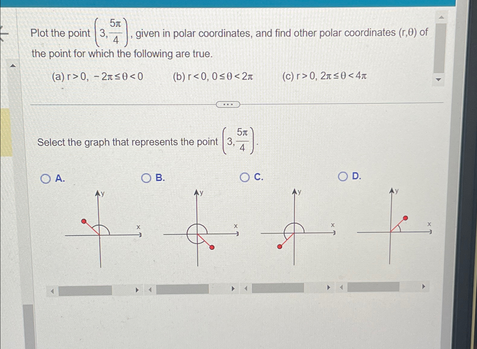 Solved Plot the point (3,5π4), ﻿given in polar coordinates, | Chegg.com