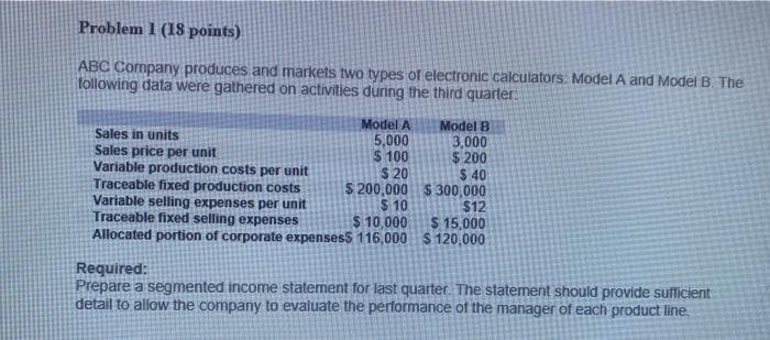 Solved Problem 1 (18 points) ABC Company produces and | Chegg.com