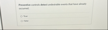 Solved Preventive controls detect undesirable events that | Chegg.com