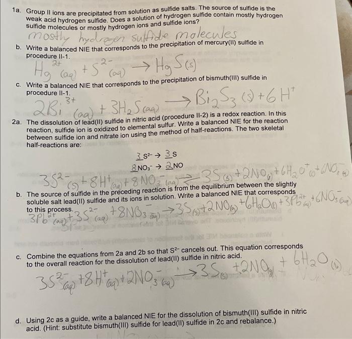 Solved a. Group II ions are precipitated from solution as | Chegg.com