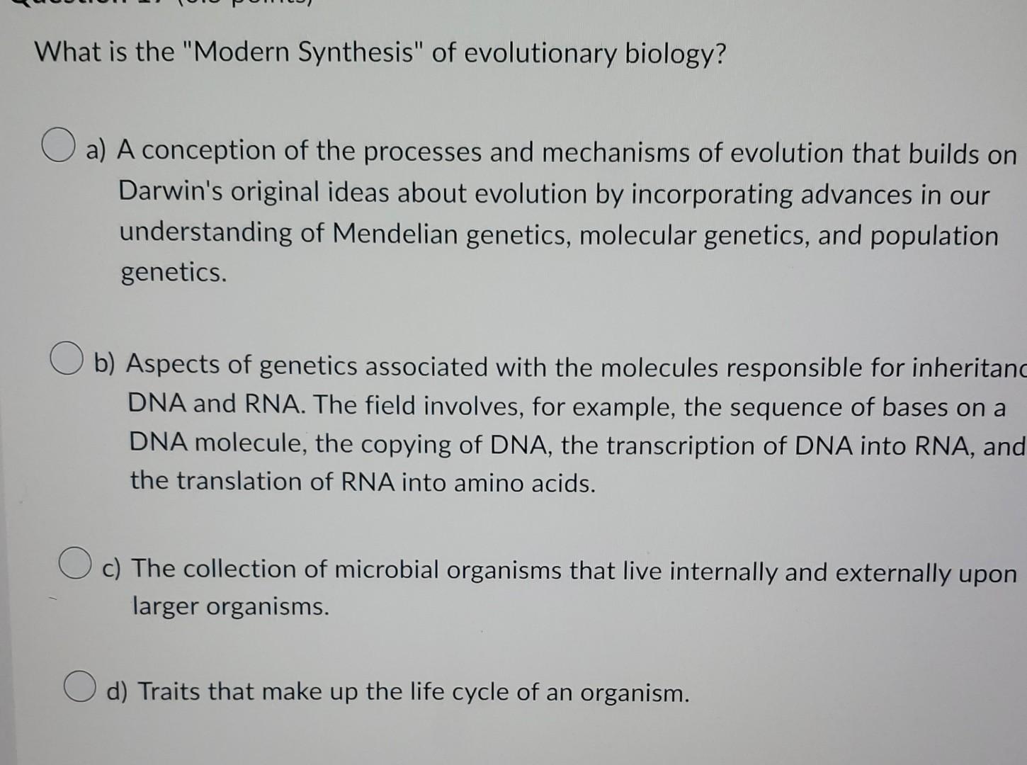 Modern Synthesis Involve What is the