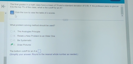 Math Grade 74 Solved The final grades in a math class have a mean of 74 | Chegg.com