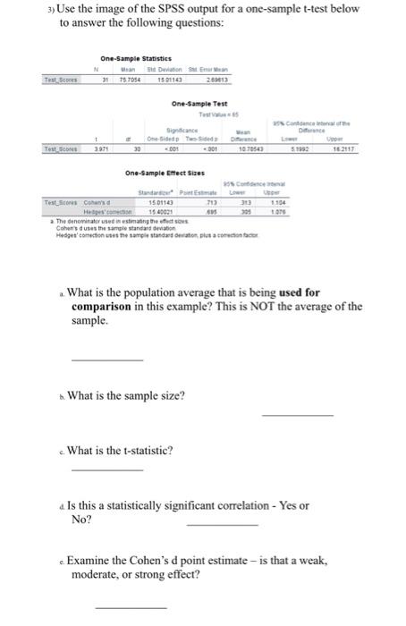 Solved 3) Use the image of the SPSS output for a one-sample | Chegg.com