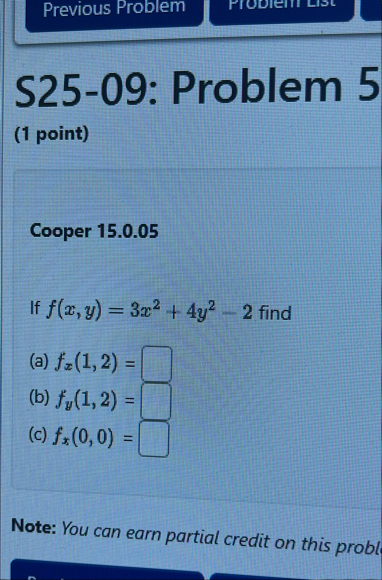 Solved S25-09: Problem 5(1 ﻿point)Cooper 15.0.05If | Chegg.com