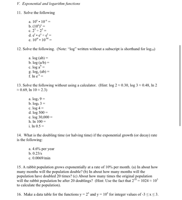 Solved V. Exponential and logarithm functions 11. Solve the | Chegg.com