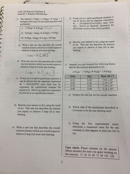 Solved A CHE-126 General Chemistry II Exercise 7: Reaction | Chegg.com